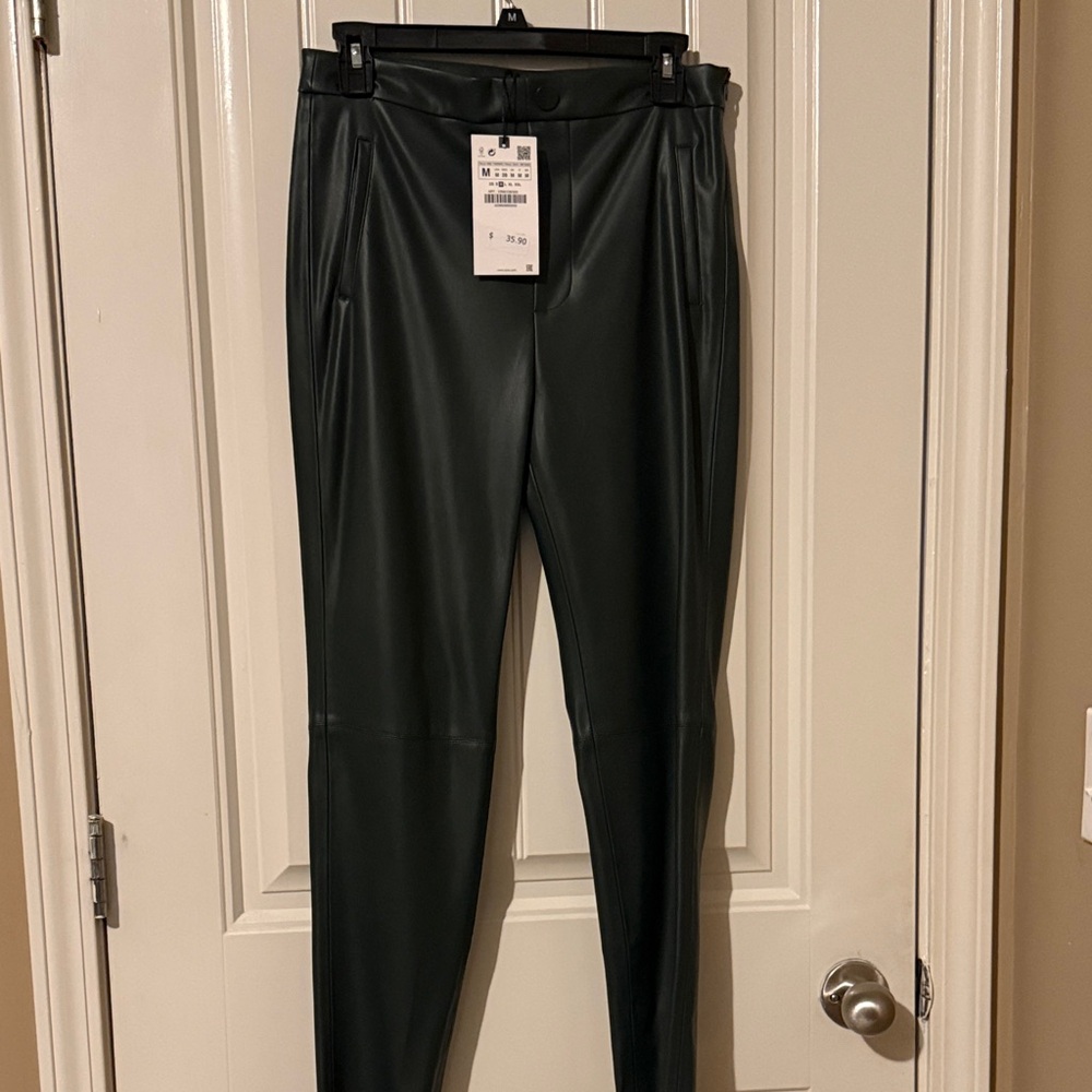 NWT Zara Green Faux Leather Pants
